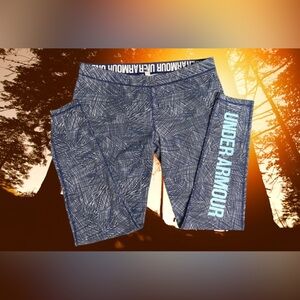 Under Armour Charged Leggings Blue SpellOut Women's (L ) Running Yoga Athleisure